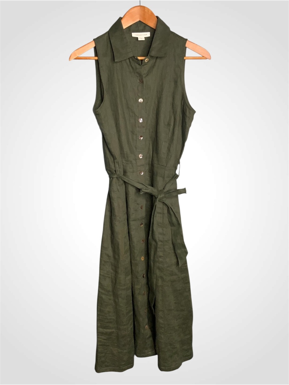 Coldwater Creek Olive Green Sleeveless Button-Front Midi Dress